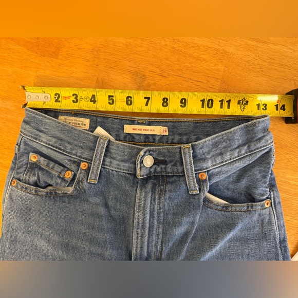 Levi's Ribcage Medium Wash Wide-Leg Raw Hem Denim Jeans - Picture 13 of 14